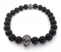 BRACELET ONYX MAT TETE DE MORT